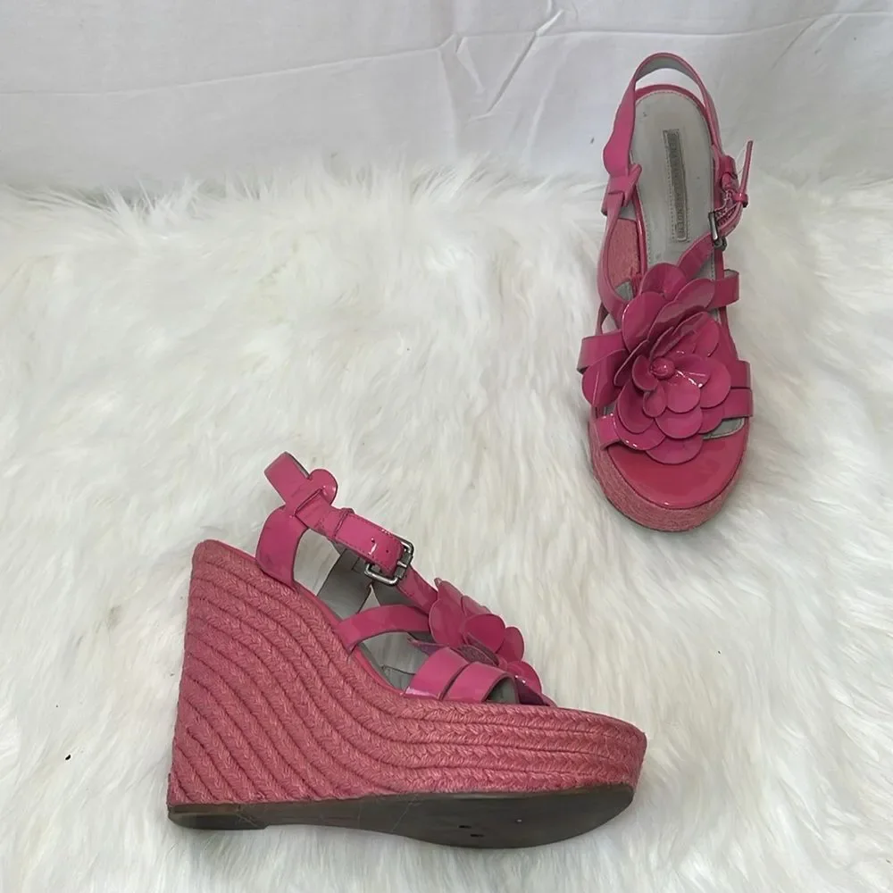 Vera Wang Lavender‎ Penny Pink Patent Espadrille Platform Wedges Sz 10
